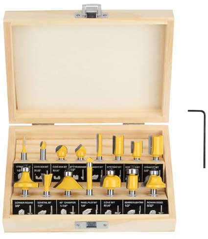 Yueqing ZhongJi Router Bits Set 1/4 Inch Shank 15 Pieces 1/4 Inch Tungsten Carbide Router Bits Woodwork Tools for Doors,Tables,Shelves,Cabinets,DIY Woodwork