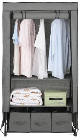 HERSIG - Armario de Tela para Ropa Resistente con Cremallera, Organizador de Gran Capacidad para Dormitorio y Trastero, Estructura Reforzada y Funda Transpirable Anti-Polvo, 88x50x160cm