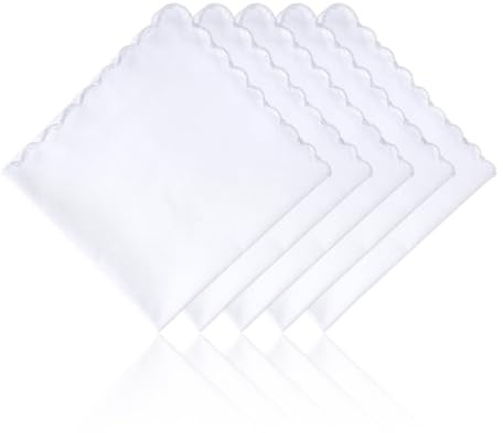MIRKUZI Fazzoletti da donna Set di 5 fazzoletti in cotone bianco, piccoli fazzoletti da donna bianchi, set fazzoletto in cotone con bordo smerlato, quadrato tascabile fazzoletto in tessuto (30 cm)