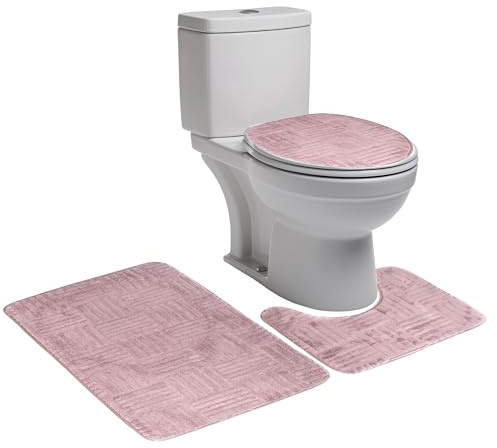 BESCH Alfombrillas de Baño Rectángulo 50x80cm Extra Suave Antideslizante Lavable, Set de 3 Piezas para Baño, Alfombra + Tapa para Inodoro + Alfombra para Inodoro