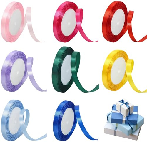 8 Roll Satin Ribbon Set – 1cm x 22m Double-Sided Satin Ribbons for Crafting, Gift Wrapping, Decorations, and DIY Projects – Vibrant Assorted Colors for All Occasions