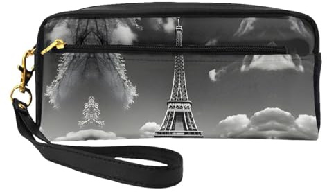 Trousse per cosmetici - Torre Eiffel di Parigi e nuvole stampa piccola borsa per il trucco da viaggio, organizer per articoli da toeletta con custodia con cerniera, nero, taglia unica, Nero, One Size