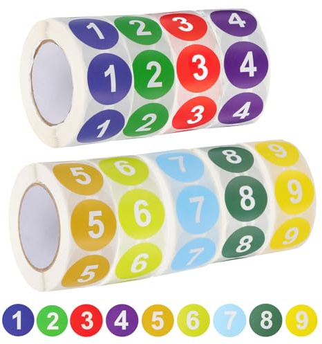 PATIKIL 9 Rolls Number 1-9 Circle Stickers,1 Inch Round Color Coded Self-Adhesive Number Label 500 Labels/Roll for Home Organization Office Management, Multicolor