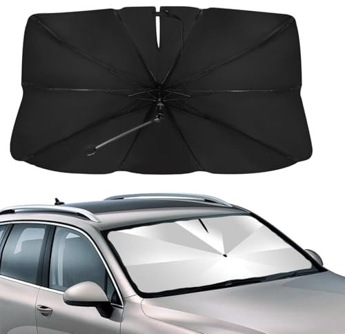 Ombrello Universale Per Auto Parabrezza, Parasole con Protezione Raggi UV, Telo Proteggi Cruscotto dal Sole con Barra di Supporto 360° Rotabile Per Macchina Media e Grande (XL)