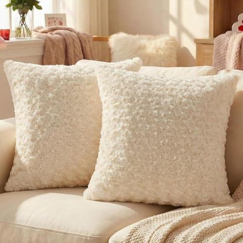 Ystyle Funda Cojin 45x45 Juego de 2, Suave Fundas para Cojines de Sofá en Peluche Resistentes, Funda de Almohada del Sofá Cuadradas Decorativas Moderna, para Salón Dormitorio, Blanco