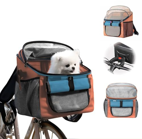 Ruaizel Cykelhållare för hund, husdjurskorg för cykel med justerbara remmar, hundcykelkorg för husdjur, picknick, camping och utomhus (orange)