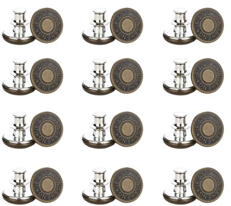 12 Piecès Bouton de Jeans, Bouton Rétractable Jeans 17mm Réparation de Jeans pour la Réparation de Vêtements, Denims, Vestes, Jupes