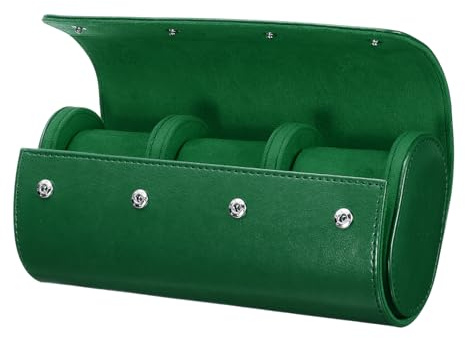 sourcing map Rouleau de montre de voyage portable en cuir à 3 emplacements pour homme et femme, organiseur de montres avec coussins amovibles pour voyage, affichage, rangement à domicile, vert