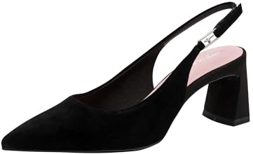 Tamaris Escarpin à bride arrière pour femme à talon bloc en cuir noir 39 EU