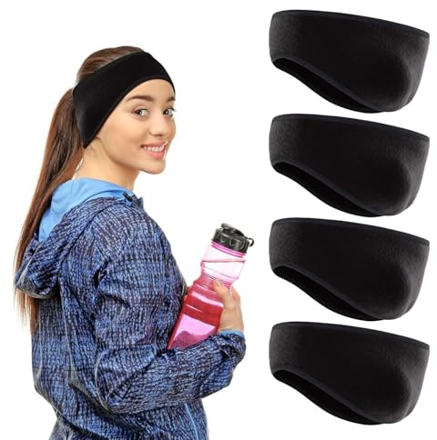 4 Pezzi Fasce Invernali Sportive per Uomo Donna, Fascia per Capelli in Pile Morbido Antivento Copri Orecchie Elastico per Corsa Jogging Ciclismo Sci Fitness Yoga Outdoor Nero Unisex Caldo