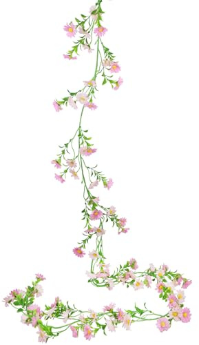 CEWUDA Ghirlanda Fiori Finti Rosa 200 cm Ghirlanda Primaverile Margherite Finte per Decorazioni Vite Piante Rampicanti Finte per Camere Mantello Giardino Festa Matrimonio Nozze Arco