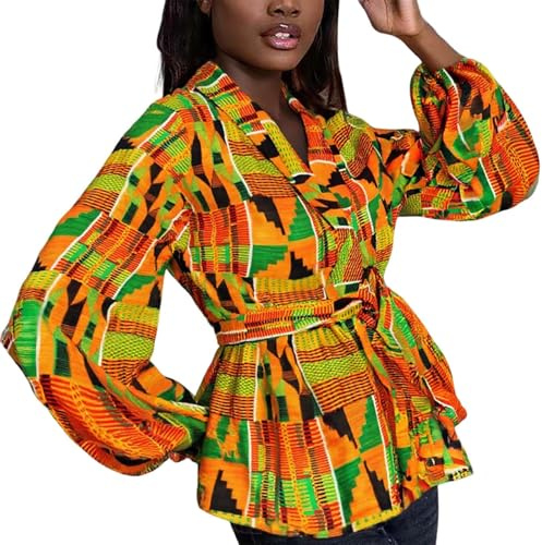 Chemisiers africains traditionnels à manches longues pour femme - Style batik africain - Dashiki - Chemise décontractée à manches courtes - Tunique