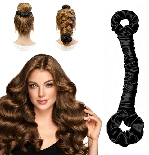 Rulos para el Pelo para Ondas Sin Calor, Satén, Negro