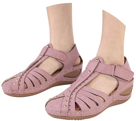 Genérico Sandalias de verano para mujer, con punta redonda, informales, con velcro, cómodas, para playa