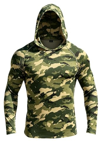 Rash Guard-skjorta långärmad herr Uv Camo långärmad retro kamouflage tryckt huvtröja solskydd löpning huvtröjor med maskerat ansikte UPF 50+ gånghuvtröjor andningsbar fiskehuvtröja