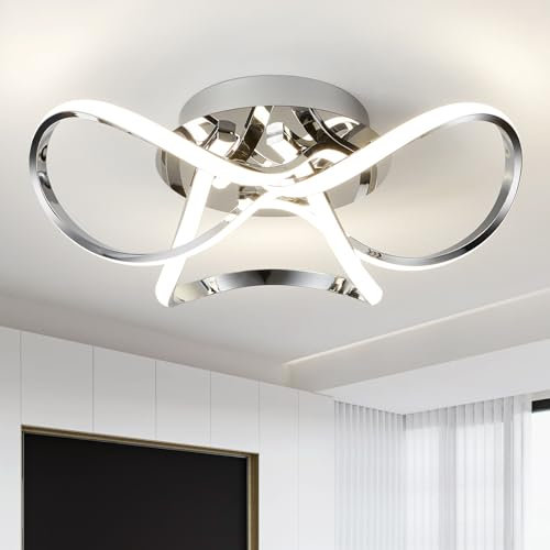 AUROLITE AL1016D Contemporary LED Chrome Semi Flush Ceiling Light, 36W 2200LM, Dimmable, 4000K Cool White, Modern Swirl Design, Ideal for Lounge, Living Room and Bedroom, 36 W