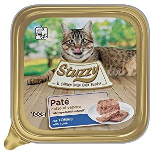Stuzzy, Cibo Umido Completo per Gatti Adulti, Patè, con Tonno, in Vaschetta, Ingredienti Naturali, Cottura al Vapore, 32 x 100 Gr