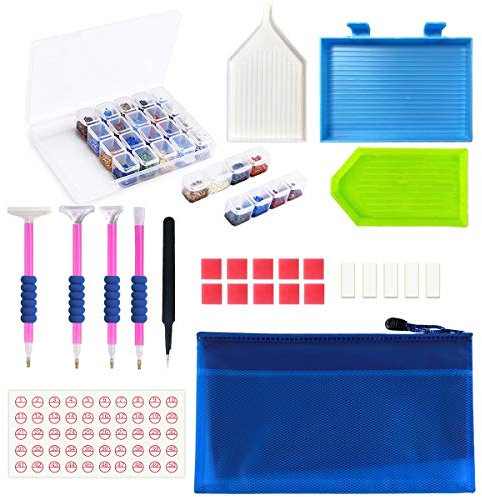 JUSONEY 5D Diamant Mal Kit, 31 Stück DIY Diamant Malzubehör mit 28 Slots Diamant Stickbox für Erwachsene oder Kinder