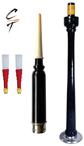 CT Great Highland Bagpipes Practice Chanter, Free 2 Reeds, Black and Natural Finish with Silver Mounts (Black Finish)