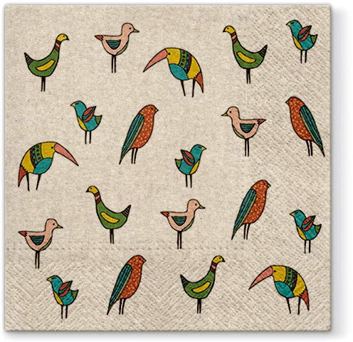 PAW, Eco Friendly Decorative Napkins - 3 Ply Paper Napkins 100% Recycled & Certified, 33cmx33cm, 3 Beautiful Designs, Easy Open (Pack of 20) Bird Friends
