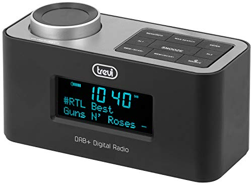 Trevi Elektronischer Funkwecker mit DAB/DAB+ Digitaler Empfänger und FM mit RDS, großes LED-Display, Snooze-Funktion, Schlaffunktion, Powerbank-Funktion, AUX-IN, USB Charge, Schwarz, 155 x 63 x 79 mm