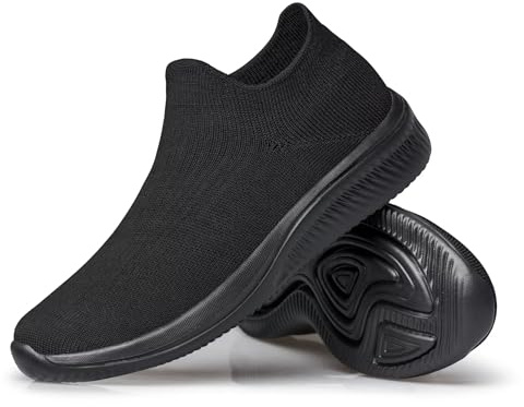 vibdiv Zapatos Planos Caminar Mujer Zapatillas Casual Zapatos Diarios sin Cordones Ligeros Cómodos Todo Negro 37