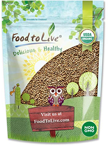 Organic Coriander Seeds, 1 Pound – Whole, Non-GMO Spice, Non-Irradiated, Vegan, Dry, Bulk, High in Dietary Fiber, Copper, Manganese, Magnesium, and Iron. Perfect for Garam Masala and Curry.