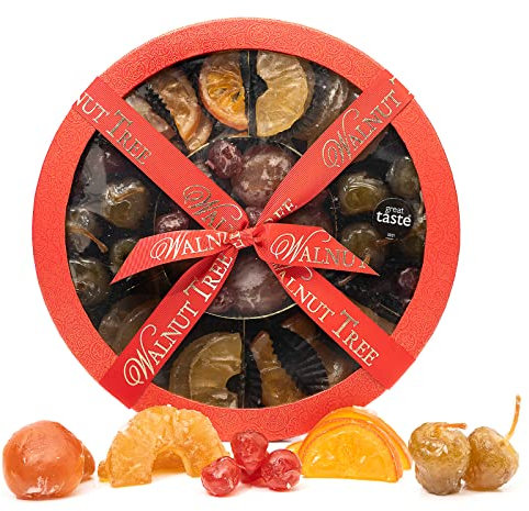 Walnut Tree Extra Large Glaced Fruits Gift Box – Handpacked in the UK – Mandarins, Apples, Pears, Cherries, Pineapple – Vegan, Vegetarian, Halal, Gluten Free Diets – Luxury Gift Selection 630g