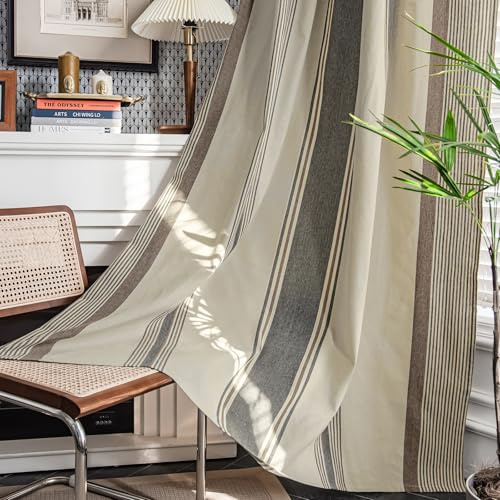 ColorBird Brown and Grey Striped Curtains 2 Panels Set, Modern Farmhouse Vintage Patterned Curtain 84 Inches Long, Light Filtering Window Treatment Drapes for Living Room Bedroom Doorways Closet