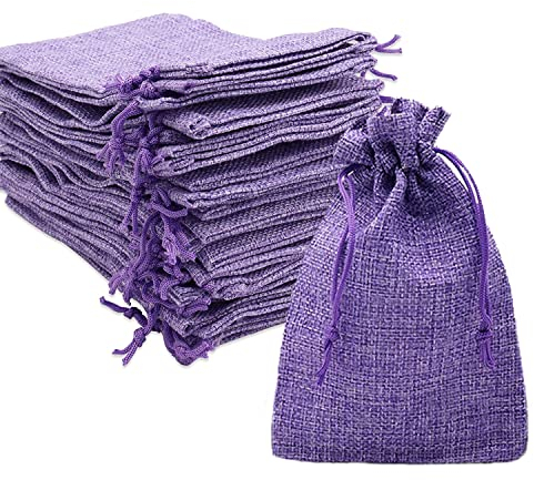 Intckwan 30 Stück 10x15 cm Jutesäckchen, Jute Beutel mit Kordelzug, Leinen-Säckchen Sackleinen Taschen, Klein Geschenksäckchen für Schmuck DIY Handwerk Hochzeit Party Weihnachte (Helles Lila)