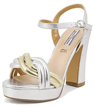 QUEEN HELENA Sandali Eleganti con Tacco Alto Scarpe con Plateau e Cinturino Donna ZM9029 (Argento, numeric_39)