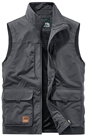 KTWOLEN Chaleco de Pesca para Hombre con Multibolsillos Al Aire Libre Secado Rápido Chaleco Deportes Chalecos Chaqueta Sin Mangas para Cámping Fotografía Viajes, Gris, XL