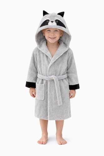 ELY PARKER Badrock barn frotté, pojkar, flickor, handduk av turkisk bomull, med huva, supermjuk, absorberande, bekväm, tjock, Tvättbjörn, 3-4 år