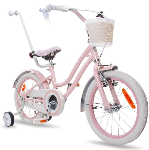 sun baby HEART BIKE Barncykel 12 14 16 tum, Cykel för barn 2-6 år, Cykel med stödhjul, pushbar, justerbar sadel och styre