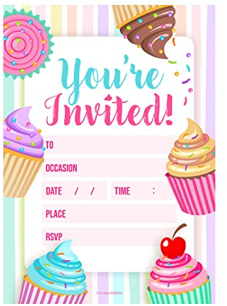 32 Kids Childrens Birthday Party Invitations with Envelopes Invitation Cupcake Birthday Party Invitations Invites A6 UK Designed & Printed