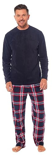 Toro Rocco Pyjama en polaire à manches longues pour homme - Vêtement de nuit doux - Haut et pantalon à carreaux - Chaud et confortable pour l'hiver, bleu marine, M