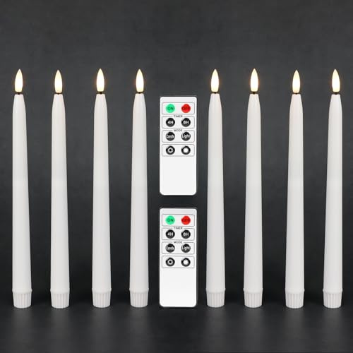 Fanna 8 Weiße Led Stabkerzen mit Timer Echtwachs-Finish, Flammenlose Spitzkerzen für Weihnachten, Hochzeit und Advent, Fernbedienung und Batterien enthalten H 28cm