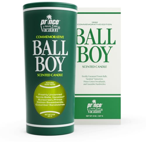 Ball Boy Tennis Scented Candle by Prince x Vacation Sunscreen, Premium Soy-Blend Wax, 65-Hour Long Burning, Sport Gift for Women & Men, 8 Oz.