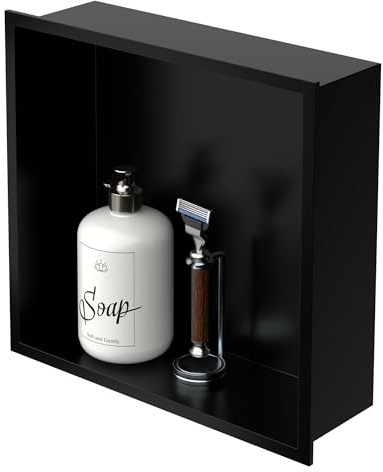 LuxeBath Nicchia a Muro in Acciaio Inossidabile 30x30x10 cm Nero Nicchia per Doccia con Telaio Ripiano Incorporato Nicchia Piastrellabile per Bagno Ripiano per Doccia Supporto di Stoccaggio Scaffale