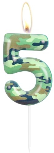 Camo 5th Birthday Candles Number 5 Candle Army Themed Birthday Cake Topper Cake Candles Camo Happy 5th Birthday Party Cake Decorations for Boys Birthday Hunting Party Camouflage Motif Graduation Party
