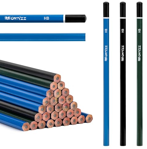 ONTYZZ Bleistifte HB Bleistift Set 30 Stück Holzbleistifte Bleistift Kinder mit Kappenverfahren Graphitstift für Schreiben Zeichnen Skizzieren von Schule Büro