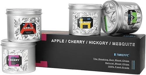 TMKEFFC Holzspäne zum Räuchern, perfekt für Küchenräucher, Wood Chips 4 oz * 4 Dosen - 1 x Mesquite, 1 x Cherry, 1 x Apple, 1 x Hickory