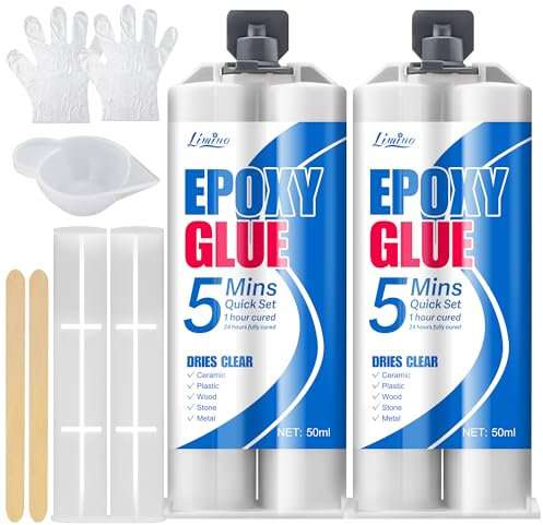 5-Minute Fast Repair Epoxy Multi-Purpose Adhesive for Tile, Metal, Ceramics, Plastic, Wood - 2 Part Clear Super Glue with Accessories - Wear-Resistant, Waterproof - 100ml