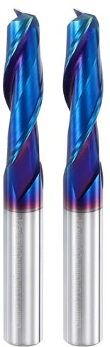 sourcing map 2pcs Spiral Router Bit, 6mm Cut Dia. Up Cut 2-Flute AITIN Coated Solid Carbide End Mill with 6mm Shank for CNC Wood Carving Engraving, 22mm Cut Length, Blue Nano Coating