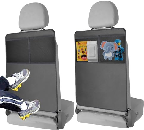 Romon Protection Siege Voiture, 2 Pièce Protections Dossier de Siège Voiture Organisateur Voiture Enfant, Protege Siege Impermérable Anti-salissures avec 2 Poches de Rangement pour Enfant Chien, Noir