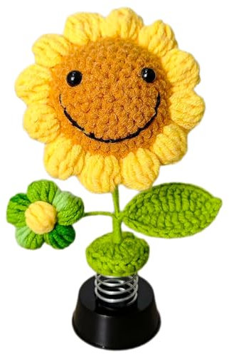 Auto Wackelfigur Deko Armaturenbrett Dekoration Sonnenblume gehäkelte Blumen Wackelfigur Auto Dekoration Zubehör Wackelfigur für Frauen Freunde Freund Kollegen Geburtstag Weihnachten Valentinstag