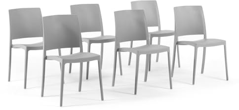 SIEDITI FUORI E DENTRO Sedie impilabili in polipropilene con fibra di vetro per esterno/giardino o interno, idrorepellenti e resistenti, design moderno e minimal - Maria (6, Grigio Chiaro)