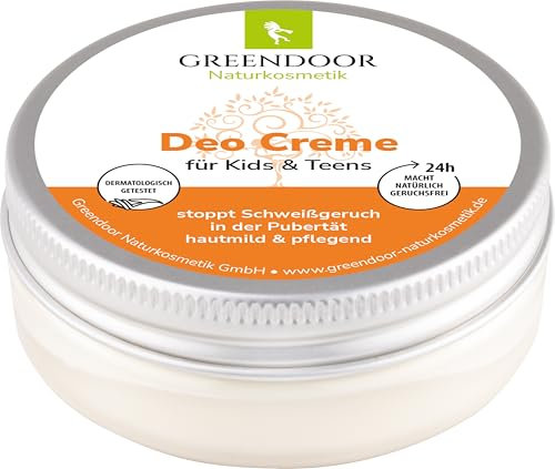 Greendoor Naturkosmetik Deo Creme für Kids & Teens 50 ml, vegan, stoppt Schweißgeruch in der Pubertät, hautmild und pflegend, ohne Aluminiumsalze und ohne Alkohol