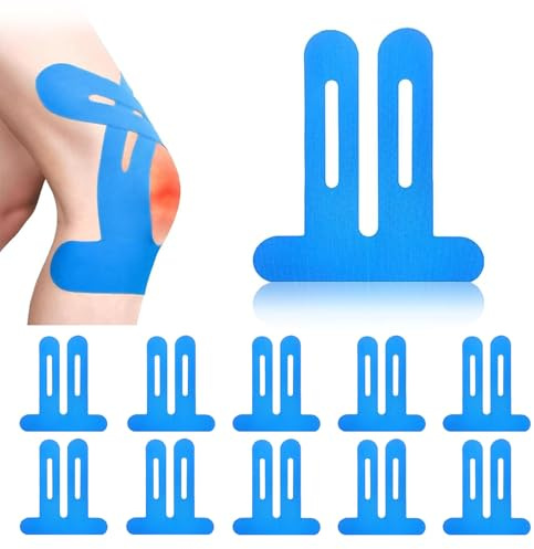 LUOJINYI 10 Pièces Prédécoupées Tape Kinesiologie Genou Tape, kinesio tape bande kinesiologie, bande kinesiologie genou pour le Soutien et la Récupération, Bande Kinesiologie (Bleu)