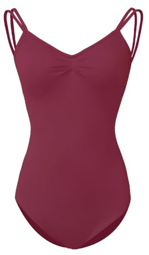 ROYAL SMEELA Balettrikå med bh, damer, smala axelband, danstrikå, nylonbody, balettbody, vuxna, balettdansdräkt, ballerina, balettbody för kvinnor, sexig dansbody, röd, XXL